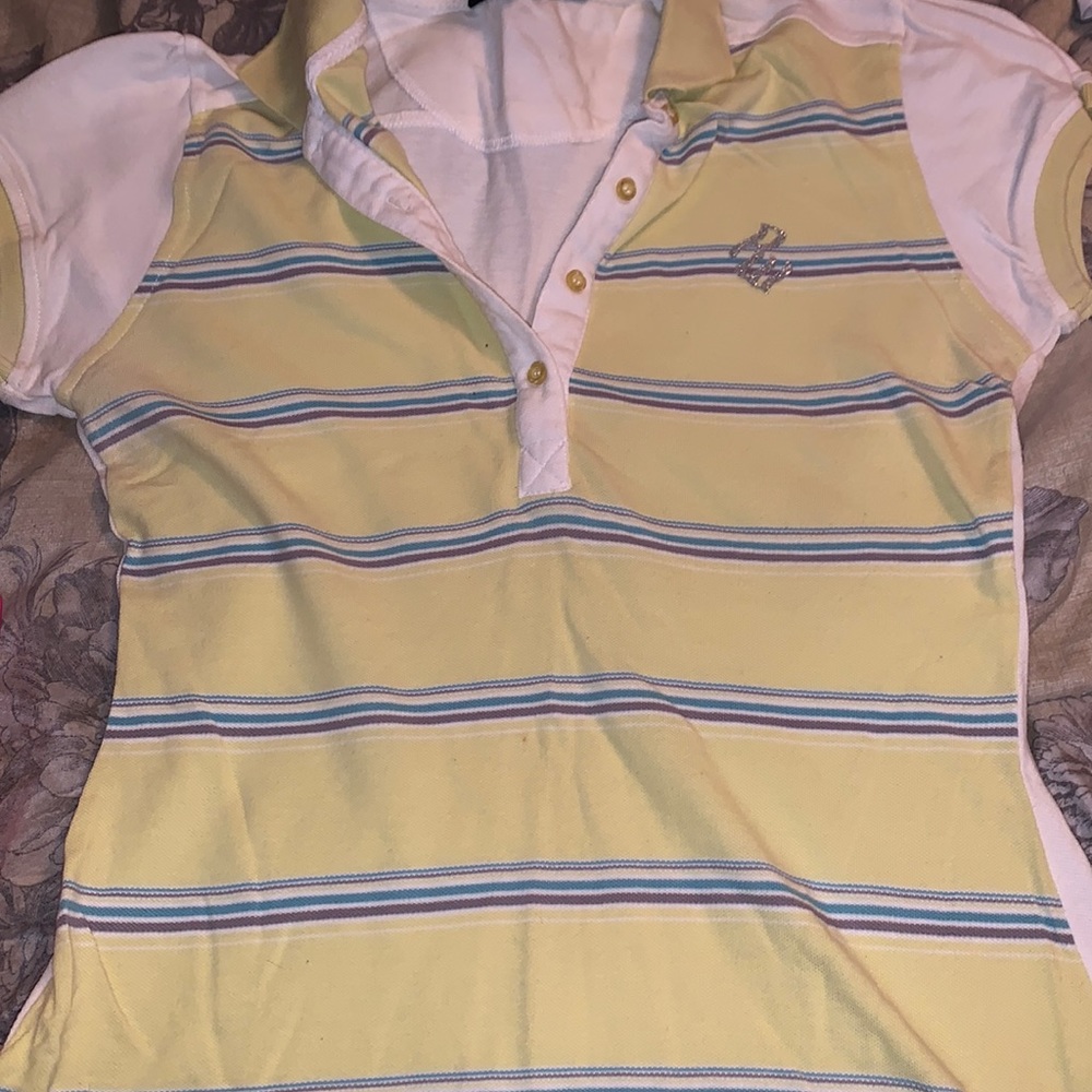 Yellow striped polo top size L